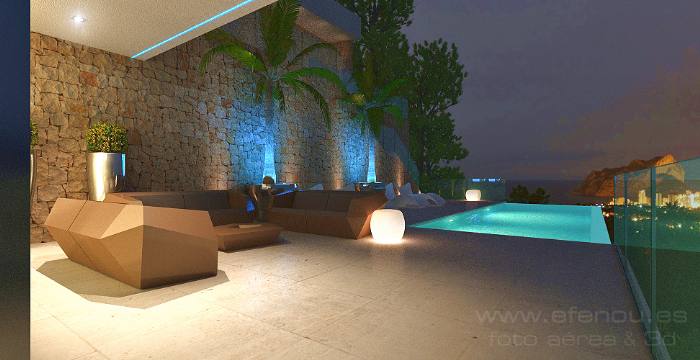New project for modern villa, plot of 1.510m2 and built 500m2.  With 4 bedrooms, 4 bathrooms, spacious living room, open concept kitchen, gym, cinema room, infinity pool 10x5, under floor heating and A/C.  With panoramic sea views, south west orientation.  Distance to the beach 2,5 km.
